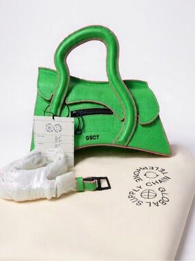 Juicy Fruit Mschf -Handbag  Green Mini Top-Handle Bag with Pink Trim
